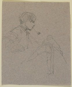 パイプを吸う若い男、1855-59年（バフ紙に鉛筆）